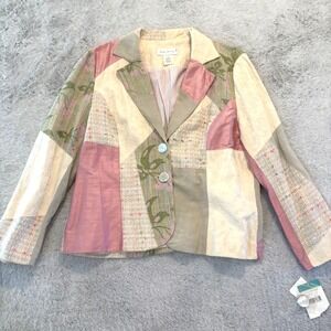 Susan Bristol Patchwork Blazer Jacket Wmn 16 Silk Linen Pink Cottage Grandma NEW